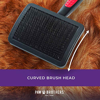 Ryan's Pet Supplies Paw Brothers Hard Pin Curved Back Slicker Brush for Dogs, Professional Grade, Stainless Steel Pins, Ergonomic Handle, Dematt and Detangle, Large, 4.5 in. - size: Large 4.5 in