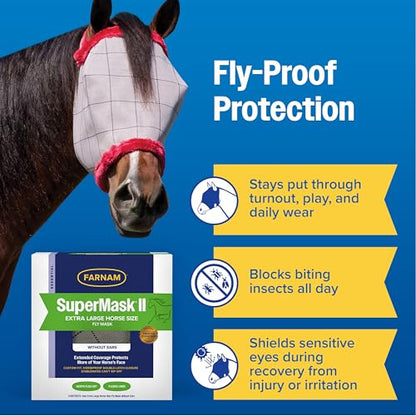 Farnam SuperMask II Horse Fly Mask Without Ears, Protects Eyes, XL Size - size: Extra Large Horse
