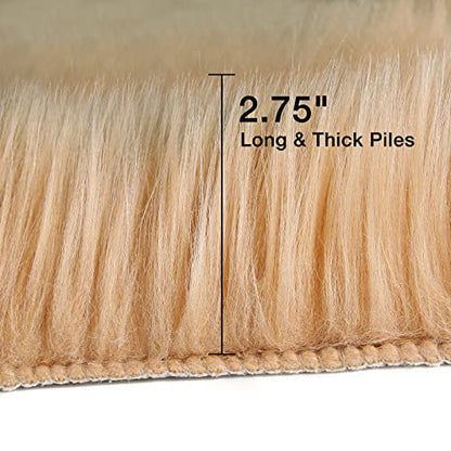 duduta Beige Faux Sheepskin Runner Rugs 2x6 ft, Fluffy Fur Couch Covers - color: Beige, size: 2' x 6'