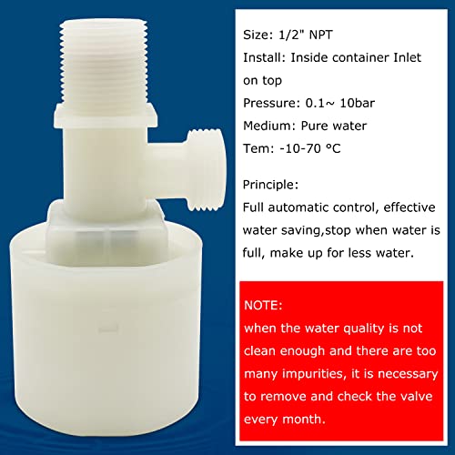 Water Float Valve, Water Level Control Water Tank Traditional Float Valve Upgrade 2 PCS (1/2", up inlet) - color: up inlet, size: 1/2" to 1/2"