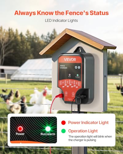 VEVOR Electric Fence Charger, 10kV 2J, AC DC Electric Fence Energizer with LED Indicator, 1.86 Miles Range, Powerful Plug-in Fences Charger, Prevents Wild Animals Intrusion for Livestock Poultry - size: 2J