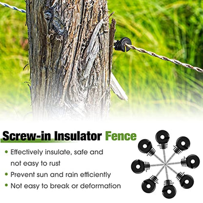 Sweetude 400 Pcs Black Electric Fence Insulator with 1 Pcs Insulator Socket Tool Screw in Insulator Fence Ring Post Wood Post Insulator Electric Fence Insulator for Animal Fence
