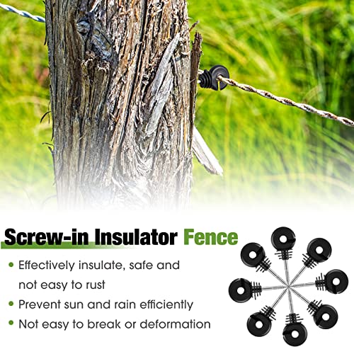 Sweetude 200 Pcs Electric Fence Insulator with 1 Pcs Insulator Socket Tool Screw in Ring Post Wood Post Electric Fence Ring with Socket Tool for Animal(Black) - color: Black