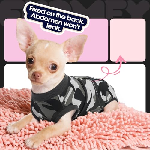 FUAMEY Dog Surgery Recovery Suit, Soft Breathable Neuter Suit for Male Dogs - color: Grey Camouflage, size: Xs(back:8.3-11.4in,wt:4-7lbs)