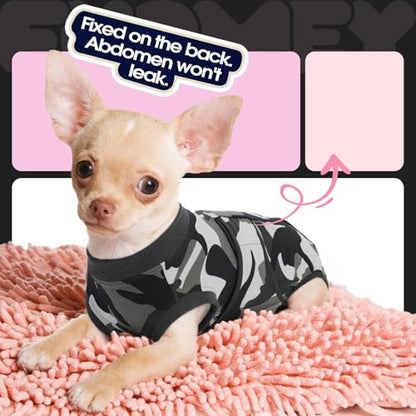 FUAMEY Dog Surgery Recovery Suit, Soft Breathable Neuter Suit for Male Dogs - color: Grey Camouflage, size: Xs(back:8.3-11.4in,wt:4-7lbs)