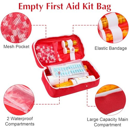 8 Pack Empty First Aid Bag, Emergency Bag Empty, First Aid Case, Portable Medical Storage Pouch for Camping Hiking Travel Home Office (Red)