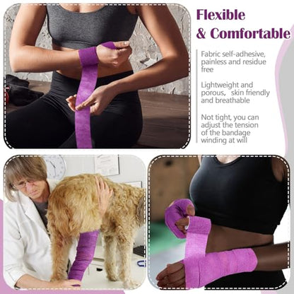 Treela 64 Pack Cohesive Bandage 2" X 5 Yards, Self Adhesive Vet Wrap - color: Purple, size: 2 Inch X 5 Yard