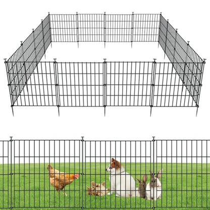 10 Panels No Dig Metal Garden Fence 24"H x 20' L Dog Fence Outdoor for Yard | Rustproof welded metal with ground stakes for outdoor yards, patios. Modular design restrains pets, rabbits and small animals - size: 10 Panels-20 ft(L) X 24 in(H) without Gate