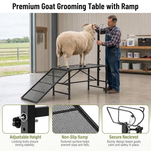 Livestock Trimming Chute, 650 LBS Goat Milking Stand with Ramp, Black - color: Black + Ramp