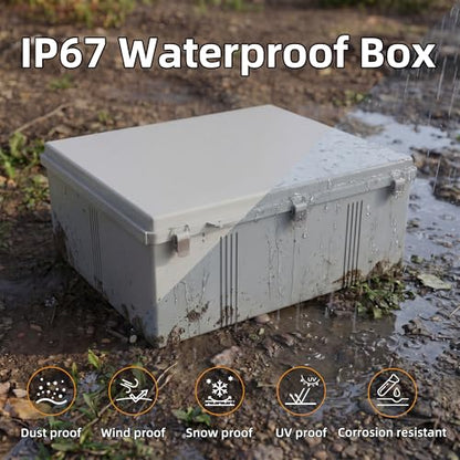 Joinfworld Outdoor Electrical Box 24.8"x20.9"x9.8" Weatherproof IP67 | Weatherproof ABS Junction Box with Stainless Steel Buckles. Ideal for Factories, Outdoor Construction & Home DIY - size: 24.8"x20.9"x9.8"