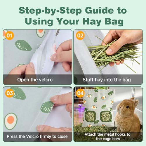 Rabbit Hay Bag 2 Pack - 2 Holes Hanging Bunny Hay Feeder Holder | Guinea Pig Hay Feeder with Metal Hooks, Oxford Cloth Feeding Bag Storage for Chinchillas and Small Animals (Blue Gray) - color: Blue Gray