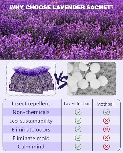 26 Pack French Lavender Sachet Bags, 100% Natural French Potpourri Dried Lavender Sachets for Drawers and Closets, Strong Smell Fragrance Fresh Scents Home - size: 1 Count(Pack of 20)
