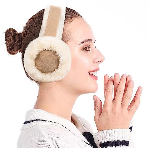 MaxW Wool Ear Muffs for Winter Women Men Fluffy Earmuffs Soft Cozy Ear Warmers Outdoor Ear Covers for Cold Weather - color: A-chestnut