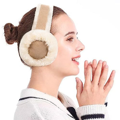 MaxW Wool Ear Muffs for Winter Women Men Fluffy Earmuffs Soft Cozy Ear Warmers Outdoor Ear Covers for Cold Weather - color: A-chestnut
