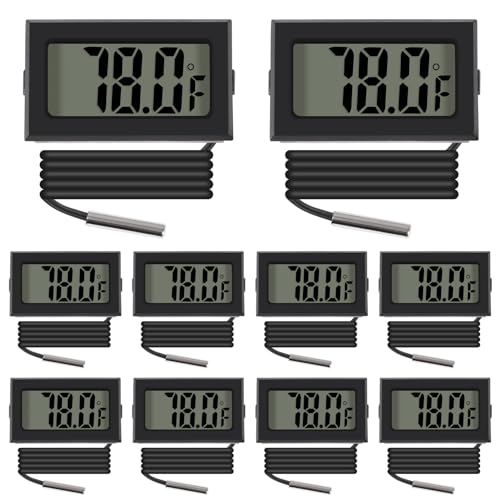 ACEIRMC Black Digital LCD Thermometer Temperature Monitor with External Probe for Fridge Freezer Refrigerator Aquarium -Fahrenheit (10pcs) - color: 10pcs
