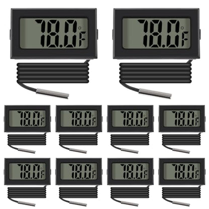 ACEIRMC Black Digital LCD Thermometer Temperature Monitor with External Probe for Fridge Freezer Refrigerator Aquarium -Fahrenheit (10pcs) - color: 10pcs