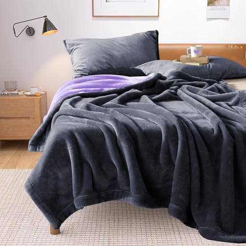 YISURE Waterproof Reversible Blanket for Bed King Size, 90"x80", Stain Proof Leakproof Bed Cover, Washable, Reusable, Protects Beds & Furniture from Spills, Stains & Splashes (Grey/Violet) | Large QueenSize Water Proof Reversible Intimacy blanket Bed Cove