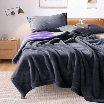 YISURE Waterproof Reversible Blanket for Bed King Size, 90"x80", Stain Proof Leakproof Bed Cover, Washable, Reusable, Protects Beds & Furniture from Spills, Stains & Splashes (Grey/Violet) | Large QueenSize Water Proof Reversible Intimacy blanket Bed Cove