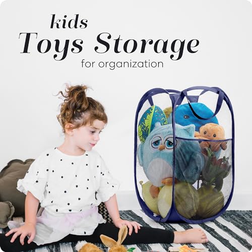 Handy Laundry Collapsible Mesh Foldable Hamper 14" x 14' x 24" Navy Blue - color: Blue, 1-PACK