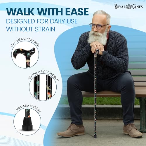 Royal RC Canes Walking Sticks for Men and Women - Stylish Designer Fashionable Adjustable Derby Canes - Lightweight Aluminum Cool Walking Sticks with HD Patterns - color: Black (Multicolor)