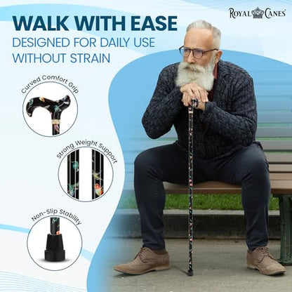 Royal RC Canes Walking Sticks for Men and Women - Stylish Designer Fashionable Adjustable Derby Canes - Lightweight Aluminum Cool Walking Sticks with HD Patterns - color: Black (Multicolor)
