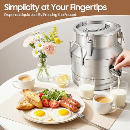DYNAMI 5.3Gal Stainless Steel Milk Bucket with Faucet,Thickened Stainless Steel Milk Can with Sealing Lid,Large Liquid Container Storage,for Milk,Wine, Oil Storage Transport (20L/5.3Gal,w/Faucet) - size: 20L/5.3Gal