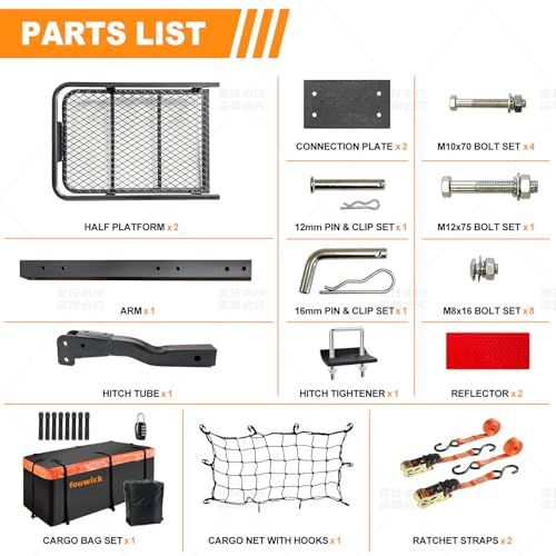 60x 20x 6 Folding Trailer Hitch Mount Cargo Carrier with 58x24x19 Waterproof Bag, Stabilizer, Net & Straps 500LBS Capacity, Powder Coating Luggage Rack Basket Car Storage, Fits 2" Receiver - color: 60x20x6 inch with Bag