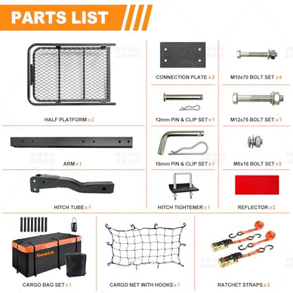 60x 20x 6 Folding Trailer Hitch Mount Cargo Carrier with 58x24x19 Waterproof Bag, Stabilizer, Net & Straps 500LBS Capacity, Powder Coating Luggage Rack Basket Car Storage, Fits 2" Receiver - color: 60x20x6 inch with Bag