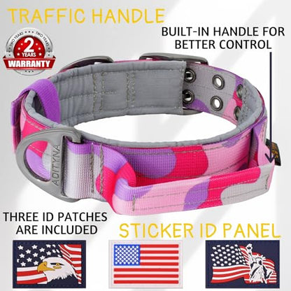 ADITYNA Heavy Duty Dog Collar for Medium Dogs with Traffic Handle - color: Camo Pink Purple, size: Medium: Fit 15-19" Neck