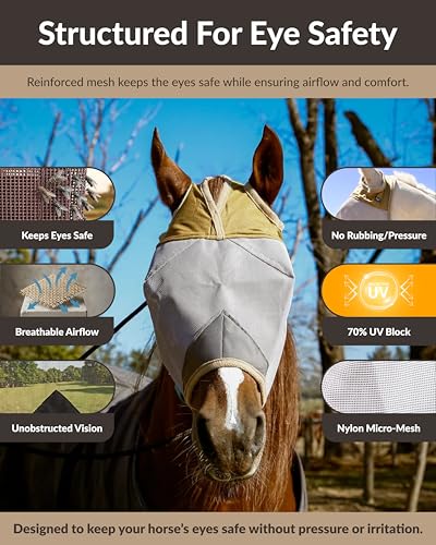TSZ Arabian Horse Fly Mask Standard No Ears UV Block 70% Breathable Flymask - size: Arabian Horse