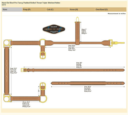 Henri de Rivel Pro Fancy Padded Rolled Throat Triple Stitched Halter - color: Australian Nut