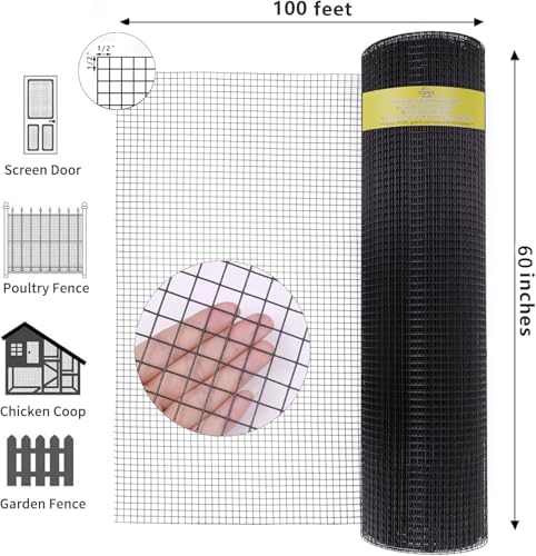 Black PVC Coated 1/2" Hardware Cloth 60"x100' 19G Chicken Wire Fencing - size: 1/2 inch 60'' x 100'