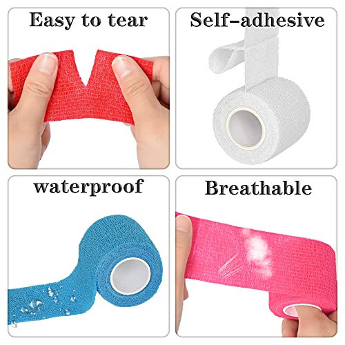 8 Pack 2 in x 5 Yards Self Adhesive Bandage Wrap Elastic Cohesive Self Adherent Bandage Self Stick Vet Tape for Athletic, Wrist, Ankle, Knees, Pets (White) - color: White, size: 2 Inch