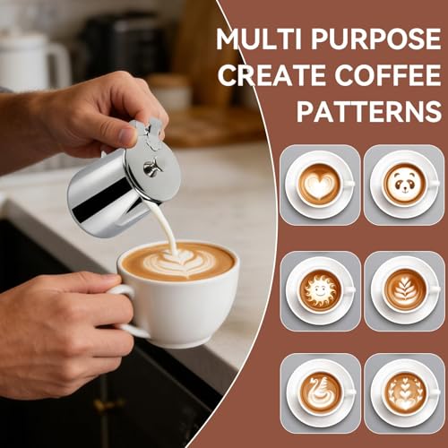 Stainless Steel Pitcher with Lid, 600ml Stainless Steel Milk Frothing Pitcher Coffee Latte Frothing Art Jug Pitcher Mug Cup for Latte Coffee Art for Office Kitchen - size: 600ML
