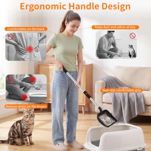 Yangbaga Metal Cat Litter Scoop: 32.3in Long Handle Litter Scooper - color: black shovel