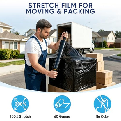 TICONN Stretch Wrap Roll, 15 in x 1000 ft Plastic Wrap for Moving Furniture | Odorless Industrial Strength Stretch Film, 300% Stretchability, Self-Adhering, Ideal for Furniture, Box Protection - style: 15''-4PK Black
