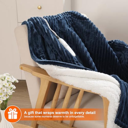 Heated Blanket Throw Electric Throw Blanket Warming Blanket for Adults - color: Navy Blue, size: Throw(50"x60")