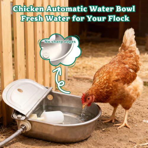 Automatic Animal Waterer Bowl with Float Valve 304 Stainless Steel Kit for Dog Horse Cow Pig Livestock Waterer Outdoor Dispenser for Chicken