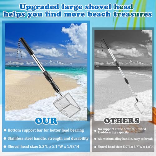 2 Pack Shark Tooth Sifter with 2 Seashell Bags for Beach - size: Long Handle-4Pack