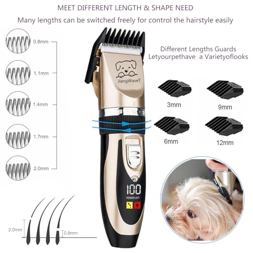 Dogs Hair Trimmer, Dogs Shaver Clippers Grooming Kit - Low Noise Cordless Rechargeable Dog & Cat Horses Clippers, Heavy Duty, Quie