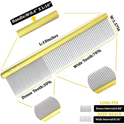 10inches Large Dog Combs for Grooming Shedding Tangles Mats. - color: gold, size: Large