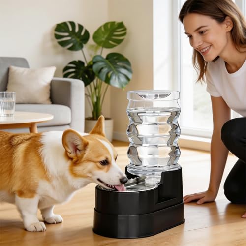 RIZZARI 7L Raised Dog Water Dispenser: Stable Base Design - color: Classic Black, size: 7L