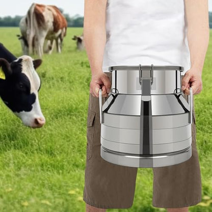 Stainless Steel Milk Can, 12L/3.16 Gallon Heavy Duty Airtight Storage Canister Milk Bucket with Lid, Embedded Silicone Milk Jug Wine Pail Water Cereals Bucket with Three Latches and Two Handles - size: 12L/3.16Gal