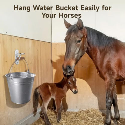 10 PCS Bucket Hook Hangers, Horse Stall Metal Horse Water Bucket Hooks, Heavy Duty Horse Accessories, Wall Mount Bucket Holders for Horse Stall Stable Farmhouse Supplies, Silver