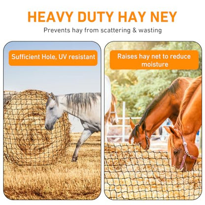 Large Round Bale Hay Net for Horses&Goats-Knotless Slow Feeder Hay