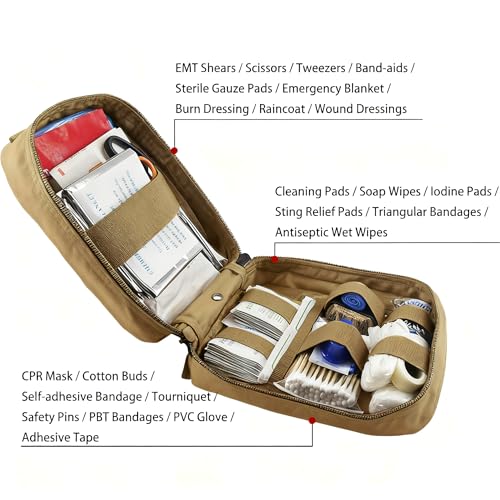 Carlebben EMT Pouch MOLLE Ifak Pouch Tactical MOLLE Medical First Aid Kit Utility Pouch (With Medical Supplies Tan) - color: Tan