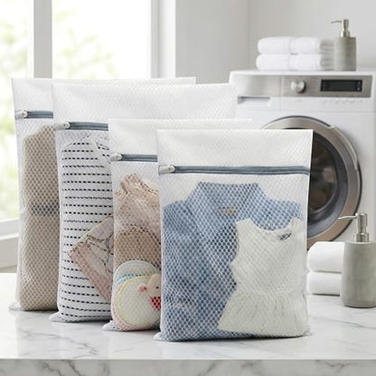 4Pcs Mesh Laundry Bags Delicates Lingerie Wash Washer Washing Machine Bag | 2 Medium 12 x 16 Inches & 2 Large 16 x 20 Inches