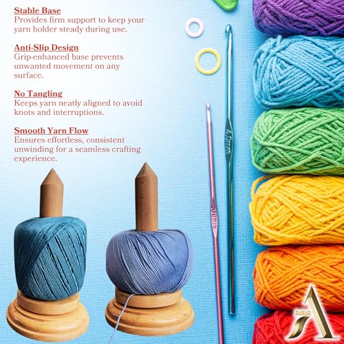 AnNafi® Crochet Yarn Holder for Crocheting & Knitting Twirling, Classic Crochet Wooden Spinner & Thread Holder, Knitting Embroidery Tools, Craft & Sewing Supplies, Yarn Organising Tool for Granny, - color: Natural Wood