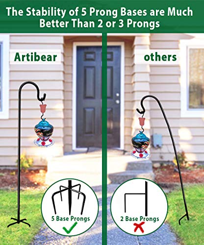 Adjustable Outdoor Shepherd Hook Stand with 5 Prong Base, 76 Inches Tall 3/5 in Thick, Shiny Black (2 Packs) - size: 76in-2pcs