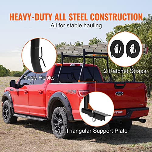 VEVOR Extendable Steel Truck Ladder Rack - 800 lbs Capacity, 46-71 inch, Non-Drilling for Kayak, Surfboard, Lumber, Ladder - style: Non-drilling